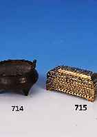 Deckelschatulle, Indonesien, 20. Jh., Bronze, reich verziert, 9 x 18 x 8 cm