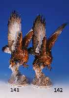 Porzellanfigur, Hutschenreuther Kunstabteilung30er Jahre, sign. K. Tutter, Adler mit gespreizten Flügeln, bunt naturalistisch be- malt, H. ...
