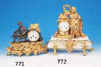 Pendule, Frankreich, um 1900, Alabastersockel, Messingguß vergoldet, Emailzifferblatt, Pendulenwerk, gem. Japy, Brokotgang, ...