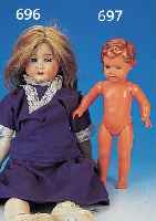 Porzellankopfpuppe, deutsch, Catterfeld, um 1910, No. 1900, blaue Paperweightschlaf- augen, offener Mund, vier Zähne, blonde Echt- ...
