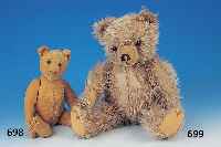 Teddy-Bär, deutsch, 50er Jahre, heller langer Mohairplüsch, Scheibengelenke, braune Glasaugen, Filztatzen besch., Plüsch mit ...