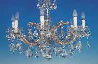 Deckenleuchter, Italien, 50er Jahre, glas- ummantelte Metallmonturen, reicher geschlif- fener Glasbehang, 8 Brennstellen, H. ca. 50 cm, D. ca. ...