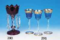 Sechs Gläser, St. Louis, farbloses Glas, Kuppa blau überfangen, geschliffen, reiche Goldstaffage, H. 20 cm
