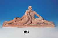 Skulptur, sign. Riolos, 30er Jahre, Liebespaar, Keramik, H. ca. 30 cm, L. ca. 76.5 cm