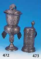 Freundschaftspokal, süddeutsch, um 1760/70 Zinn, Abhängungen später, Deckelbekrönung z.T.sek., H. 36 cm, sammelwürdig