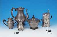 Bierkrug, deutsch, um 1840/50, Zinn, Bauch vielfach gerieft, Namensmonogramme17, H. 22 cm