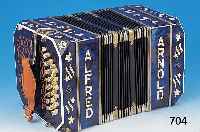 Bandoneon, Alfred Arnold Carlsfeld/Thüringen, 50er Jahre, blau-chargierendes Bakelitge- häuse mit elfenbeinfarbenen Intarsien und ...