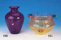 Schale, Kosta Boda, K. Engmann, Atelier, farbloses Glas, Zwischenglas mit gelben Ein- schmelzungen und orangefarbenem und gelbem ...