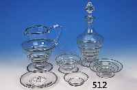 Groáes Glasset, Art-Deko, 30er Jahre, farbloses Glas, grn staffiert an den R„ndern,stiltyp. geformt, best. aus 3 kl. Fuáschalen 4 ...