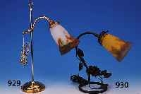 Tischlampe, Muller Fres, Luneville, 30er Jahre, farbloses Glas, grn, orange und braun eingepudert, H. 47 cm, signiert, Fuá sp„ter