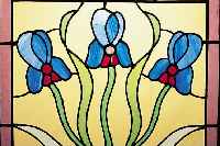 Bleiglasscheibe, Jugendstil, um 1910, bunte Bleiverglasung, Blumendekor,54 x 59 cm