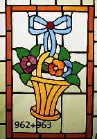 Bleiverglasung, Jugendstil, um 1910, Blumen-korb, bunte Glaseins„tze, 61 x 42.5 cm