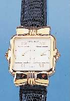 NINA RICCI DAMENARMBANDUHR, DESIGNERMODEL, REF.-NR. W974, SCHWEIZ/FRANKR. UM 1990, MES- SING HARTVERG., BODEN AUFGEDR., LEDERBAND, ORIG. ...