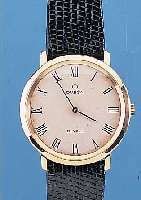 OMEGA HERRENARMBANDUHR, MODELL DE VILLE, REF.-NR. 111/067, SCHWEIZ UM 1968, GG 750/000,GLASRAND AUFGEDR., VERS. BLATT, FLACHE GESAMT-AUSF., ORIG. ...