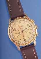 ARBU Herrenarmbanduhr Chronograph, Ref.-Nr. 48183, Schweiz um 1960, Messing Rosé-verg., Edelst.-Boden u. Glasr. gedr., Blatt alters- bed. farbl. ...
