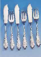 12-teiliges Fischbesteck, 800er Silber, deutsch ca. 30er Jahre, Barockstil, best. aus 6 Messern und 6 Gabeln, Besitzermonogramm ME ligiert, ...