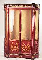 Vitrine, Stilmöbel nach französischem Vorbild um 1760-80, Mahagonifurnier z.T. gebleicht, vergoldete Bronzeapplikationen, in den unterenBereichen ...