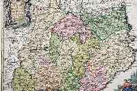 Kol. Kupferstichkarte, Frankr., dat. 1706, S. Jaillot, Catalonia, u. Gl. ger., M. 52,5 x 61 cm, l. gebräunt u. l. gewellt