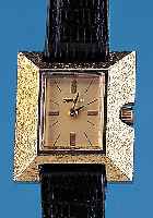 CARAVELLE Designer-Damenarmbanduhr, Metall hartverg.,, um 1970, breite Lün. matt.,Edelst.-Bod. aufgedr., Ankerformwerk, 17 St., Handaufz., ...