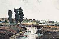 Graboné, Arnold, 1896 München-1981 Percha, Landschaft im Dachauer Moor, Öl/Lwd, re. u. sign., ca. 54 x 69 cm, R.