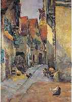 Diez, Hugo, geb. 1863 Crailsheim, Dorfansicht mit Personenstaffage, Öl/Lwd, re. u. sign., ca. 65 x 45 cm, R.