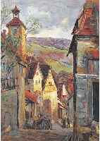 Diez, Hugo, geb. 1863 Crailsheim, Dofansicht mit Personenstaffage, Öl/Malkarton.unsigniert, ca.53 x 40 cm,R.