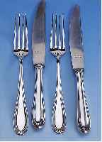 24-TEILIGES BESTECK, 800ER SILBER, GEBR. KüHN, SCHWäBISCH GMüND, BEST. AUS: 12 GABELN, 12 MESSER (GRIFFE GEFüLLT U. KLINGEN ROSTFREI)CA. 605 ...