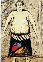 Buffet, Bernard, Le Sumo, Farblithographie aus. Eine Reise nach Japan, Mourlot Paris 1981Auflage 180 Exempl. und 20 Künstlerexemplare, ca. 46 x ...