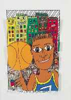 Rizzi, James, Mister Basketball, dreidimen- sionale Farblithographie, handsign., betitelt u. num. AP XIX/2, ca. 10 x 69,5 cm, PP, u.Gl.,R.