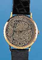 ARS Designerherrenarmbanduhr, sog. Kussuhr von Ernst Fuchs, GG 750/000-Geh. incl. Orig.- Lederband m. GG 750/000-Stiftschl., Saphir- flachgl., ...