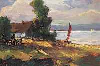 Eberhardt, Friedrich, geb. 1895, Motiv am Bodensee, Öl/Malkarton, verso sign., ca. 26 x 36 cm, R.