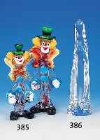Zwei Clowns, Murano, 60/70er Jahre, Glas, bunt, H. ca. 25 cm u. 31,5 cm, l. Alterssp.