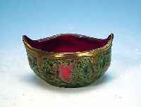 VASE, LEGRAS, SERIE INDIANA, UM 1906, FARBLOSES GLAS, ZWISCHENGLAS MIT ROTER EIN- SCHMELZUNG, GOLDSTAFFAGE GEäTZT, BLUMENDEKOR, 6 X 11 CM, ...