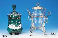 Bowle, WMF, um 1905/10, Legierung Britania, Art Deko, Glaseinsatz gra-viert, H. ca. 42 cm, berieben, am Rand min. best.