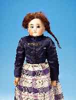 PUPPE, J.D. KESTNER JR., UM 1897, KINDERGESICHT, BRUSTKOPF, OFFENER MUND, VIER ZäHNE, BLAUE SCHLAFAUGEN, ECHTHAARPERüCKEH. 40 CM