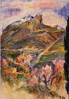 FUCHS, OTTO, DEUTSCHER MALER DES 20. JH., SüDLICHE LANDSCHAFT, BLEISTIFT, PASTELL UND AQUARELL AUF PAPIER, RE. U. SIGN. UND BEZ.: CASTELMOLA, ...