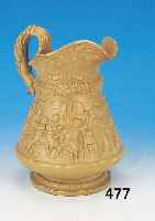 Henkelkrug, gemarkt. Wilian Rigdway & Co. Hanley, October 1832, Steinzeug, umlaufende Trinkszenen, H. 26.5 cm B. 23 cm