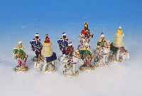 SCHACHSPIEL, MEISSEN, ENTWURF J.J. KäNDLER, AUSFORMUNG 80ER JAHRE, TüRKEN GEGEN MOHREN, PORZELLANFIGUREN BUNT BEMALT, 6-8 CM HOCH, 1. WAHL, ...