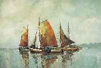 HORA, JIRI, O.ä., MALER DER 1. HäLFTE DES 20. JH., SEGELBOOTE AUF RUHIGER SEE, ÖL/ LWD, RE. U. UNDEUTLICH SIGNIERT, CA. 70 X 100 CM, R.