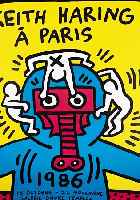 Haring, Keith, Plakat zur Ausst. Galerie Templon Paris 1986, Farbsiebdruck, hand- signiert, ca. 62 x 50 cm
