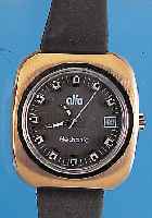 ALFA Herrenarmbanduhr Modell Elektronik, Ref.-Nr. 961-1781, Schweiz um 1969, Metall hartverg., Edelst.-Boden gedr., Zentralsek., Datum, ...