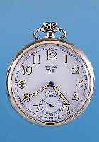 Militärtaschenuhr Lepinemodell, Ref.-Nr. 11739, Schweiz um 1948, Nickel, für die Schwedische Armee, auf Emailbl. u. Rückseite 3 Kronen, ...