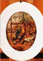 MüHLBACH, PETER, * 1957 LINDAU/BODENSEE, STOLZER HAHN AUF DEM HOF, ÖL/MALKARTON, SIGN.,OVAL, CA. 8 X 6,5 CM, R.