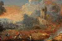 Niederl„nd. Knstler um 1780/90, der šber- fall, Wegelagerer greifen einen Ritter an, im Hintergrund Burgruine, ™l/Holz unsign., 22 x 37,5 ...