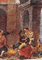 Unbek. Künstler d. 18./19. Jh., sich an ein-em Feuer wärmende Bettler unter einem TorbogenÖl/Lwd. (doubl. rest.), 37 x 28 cm, R.