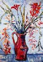 Hassenkamp, Hader W., Blumenstilleben, ™l/ Malkarton/Holz, schwer lesbar sign. (Hasse..) u. dat. 1966, 77 x 60 cm, R.
