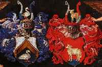 Unbekannter Knstler 18. Jh., zwei Putti mitzwei Wappen, anl„álich einer Adelshochzeit, ™l/Lwd. unsign., 22 x 54,5 cm, R.