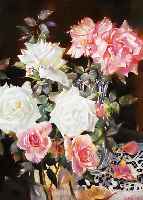 Wnsche Emil, * 1864 Greiffenberg - 1938, stud. in Dresden, Nrnberg und Weimar, Bild- hauer und Maler, hier: Weisse und rosa Rosen, Pastell ...