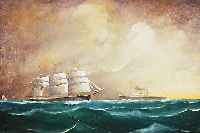 Evers, Carl, deutscher Marinemaler, gest. 1908, Segelschiff und Dampfer auf hoher See,Öl/Lwd, re. u. sign., dat. 1904, ca. 58 x 80 cm, R.