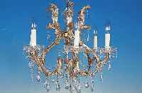 Deckenleuchter, deutsch, 50er Jahre, glasummantelte Messingmonturen, reicher facettierter Glasbehang, 6 Brennstellen, H. ca. 50 ...